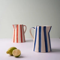 Handpainted Stoneware Stripe Pitcher - Red