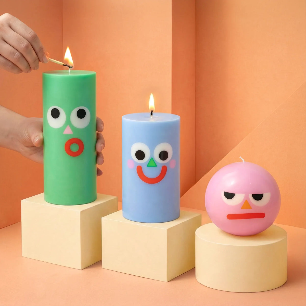 Moodz - Grumpy Round Face Candle - Pink