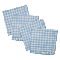 Gingham Blue Ruffled Dinner Napkins - Set of 4