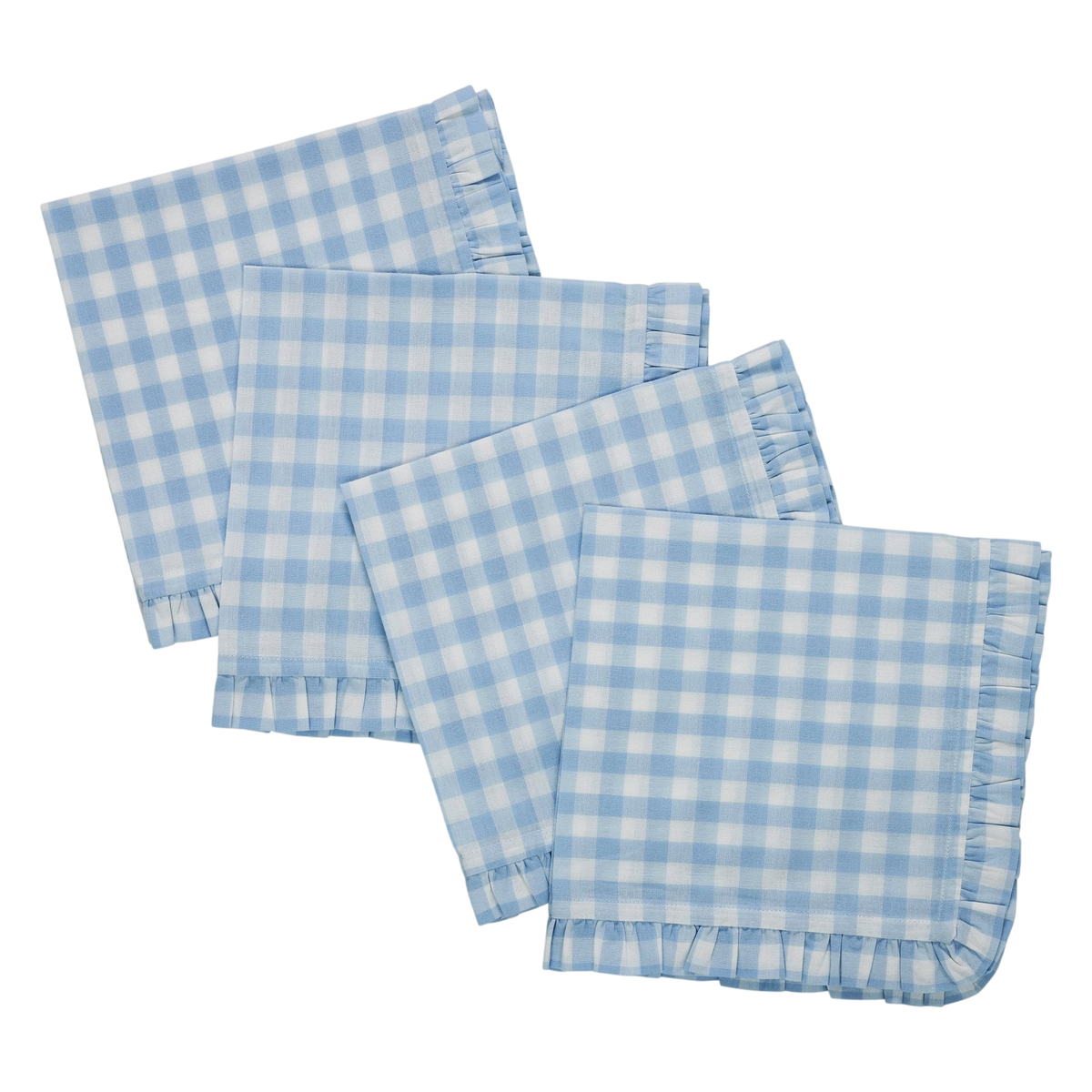 Gingham Blue Ruffled Dinner Napkins - Set of 4
