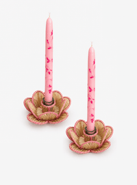 Pair of Hand-Painted Taper Candles in Pink