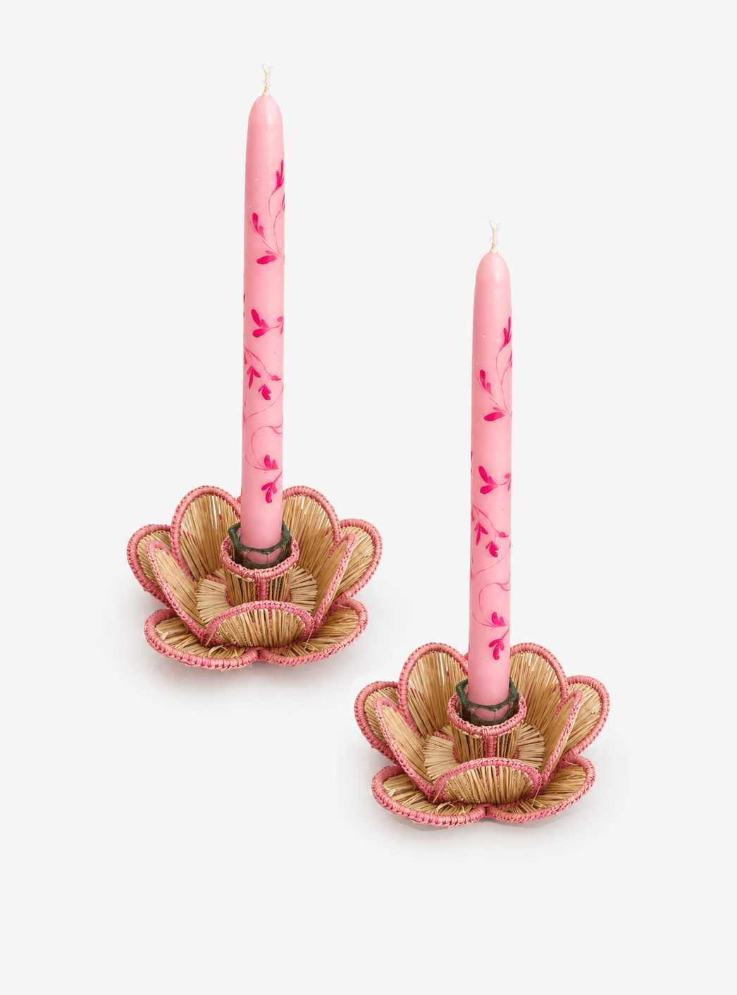 Pair of Hand-Painted Taper Candles in Pink