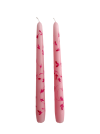 Pair of Hand-Painted Taper Candles in Pink