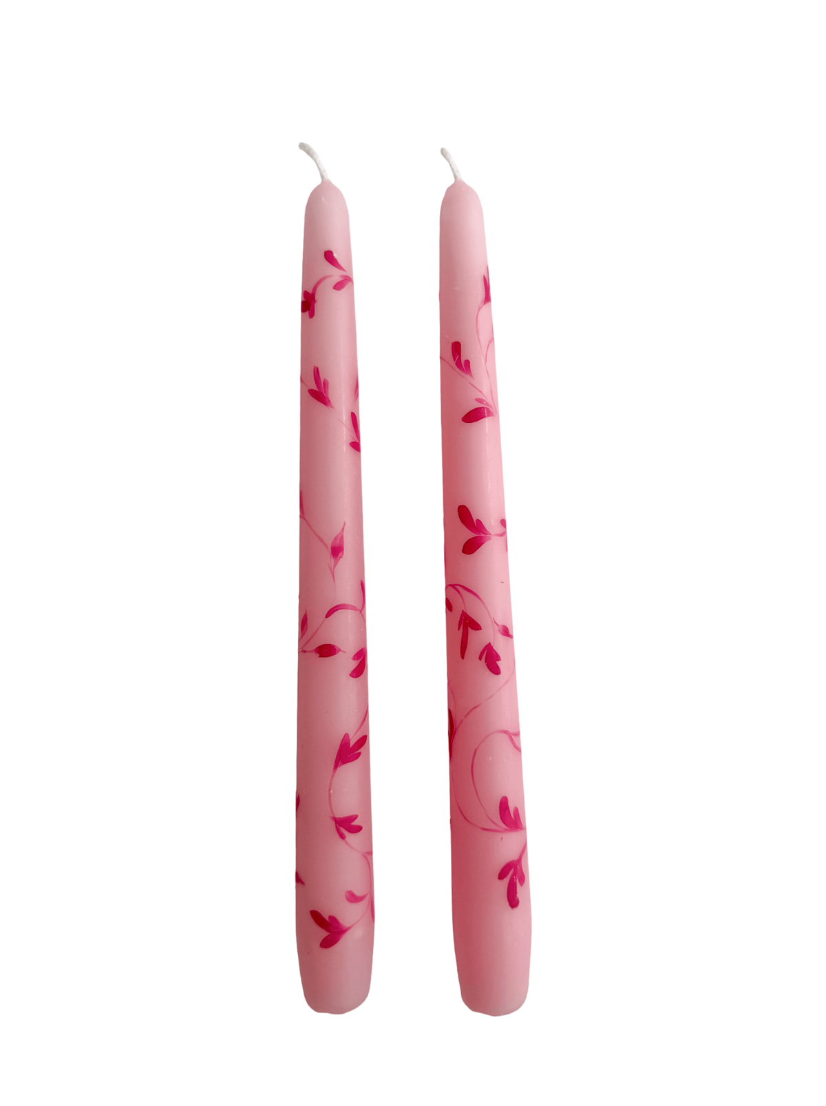 Pair of Hand-Painted Taper Candles in Pink