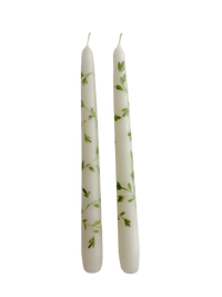 Pair of Hand-Painted Taper Candles in Green