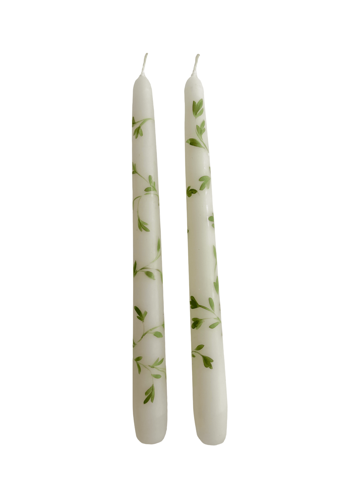 Pair of Hand-Painted Taper Candles in Green