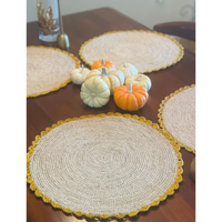 Marigold Raffia Placemats, Boho Round Natural Hand Woven Placemats, Table Mats for Dining Table