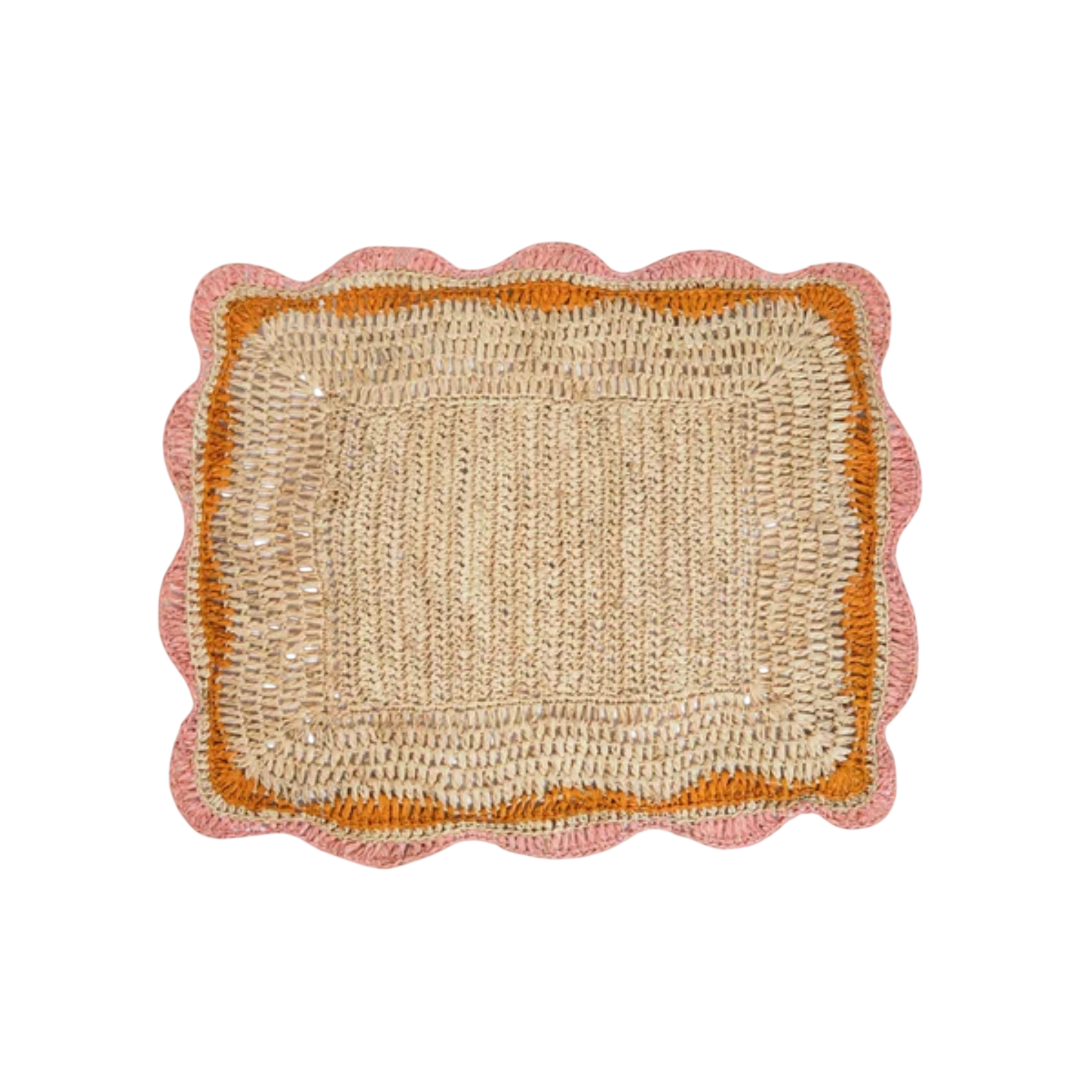 Garden Party placemats with Pink and Orange Edges, Hand Woven Rectangular Table Mat