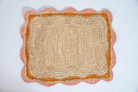 Garden Party placemats with Pink and Orange Edges, Hand Woven Rectangular Table Mat