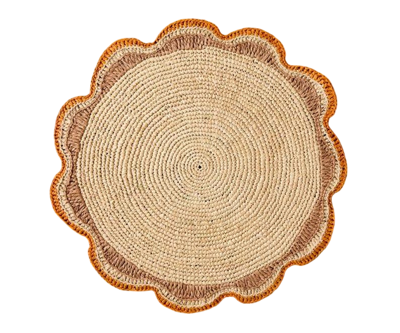 Round Raffia Woven Placemat - Handmade Crochet Style Table Mats for Garden Party Decor, Rustic Natural Fiber Dining Table Accessory