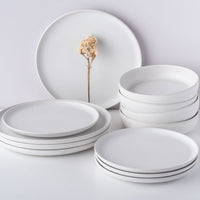 Macchio Stoneware Dinnerware Set - White Matte - Crafted in Portugal - Scratch-Resistant