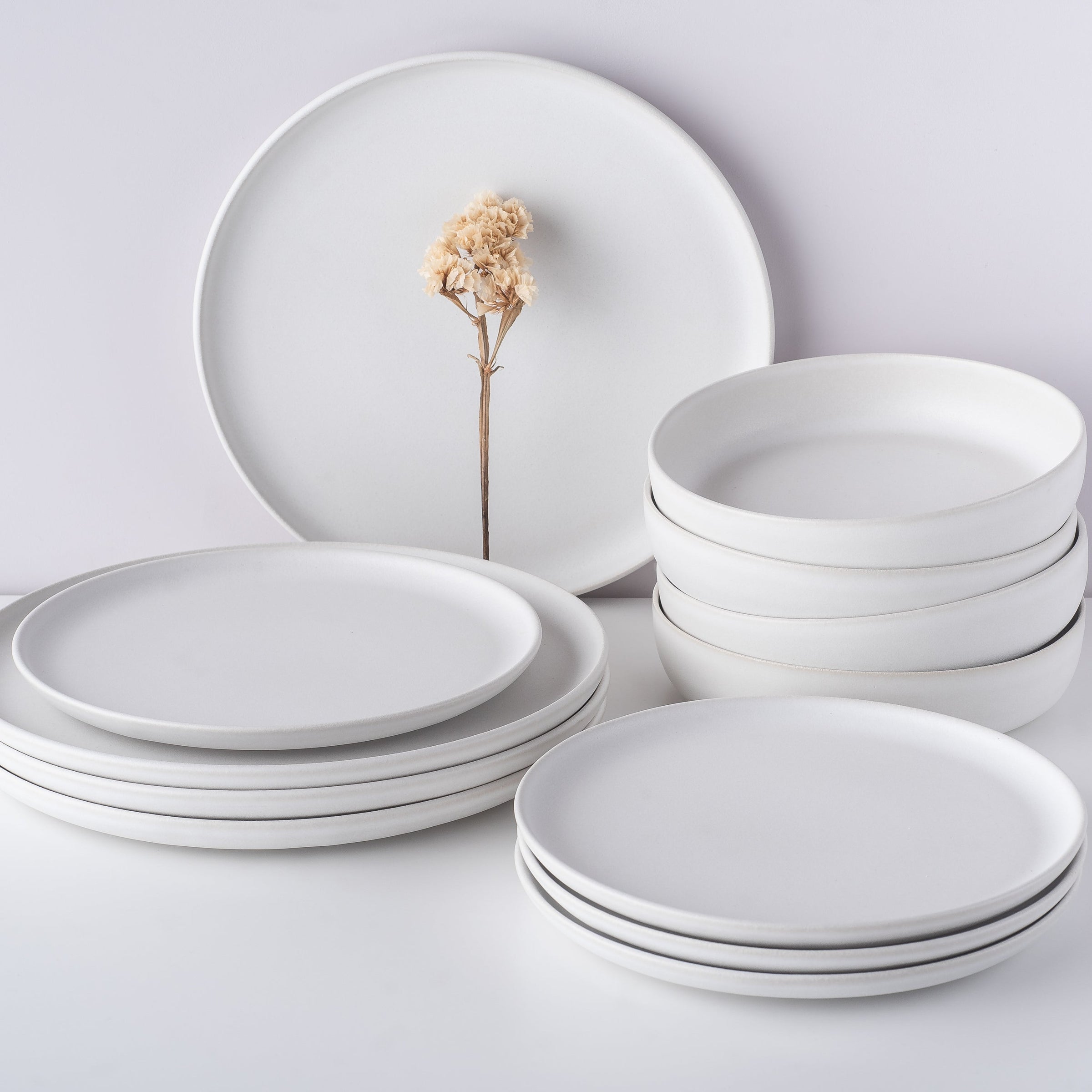 Macchio Stoneware Dinnerware Set - White Matte - Crafted in Portugal - Scratch-Resistant