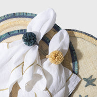Straw Pompom Napkin Rings - Indigo (Set of 4)