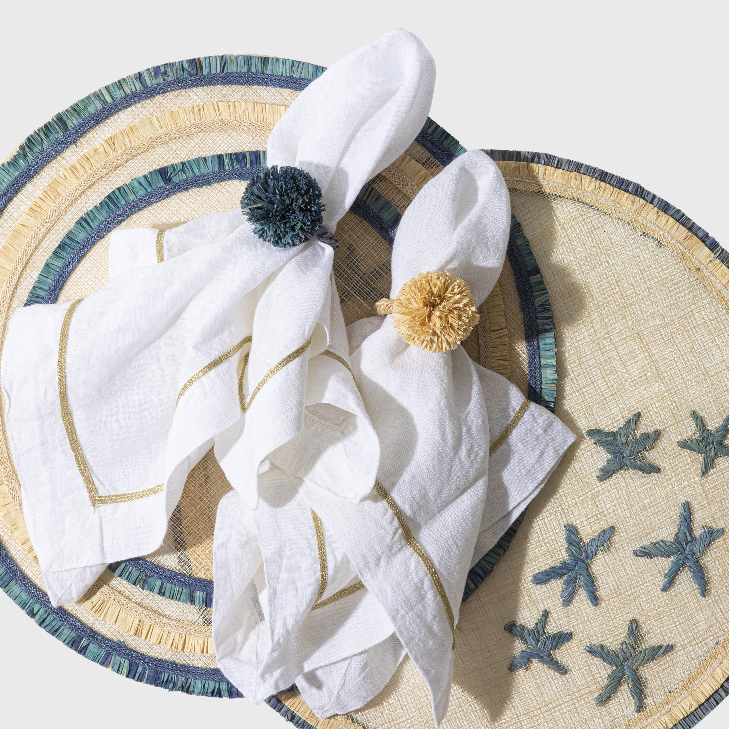 Ruffle Edge Straw Placemats - Indigo (Set of 4)