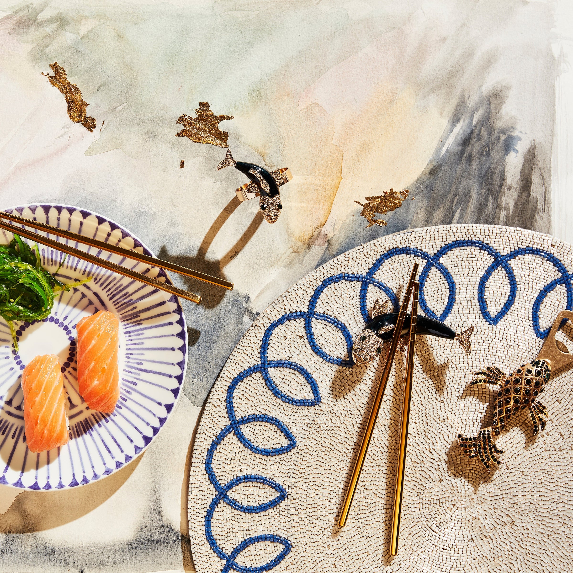 Enamel Koi Chopstick Rests and Chopsticks (Set of 4)