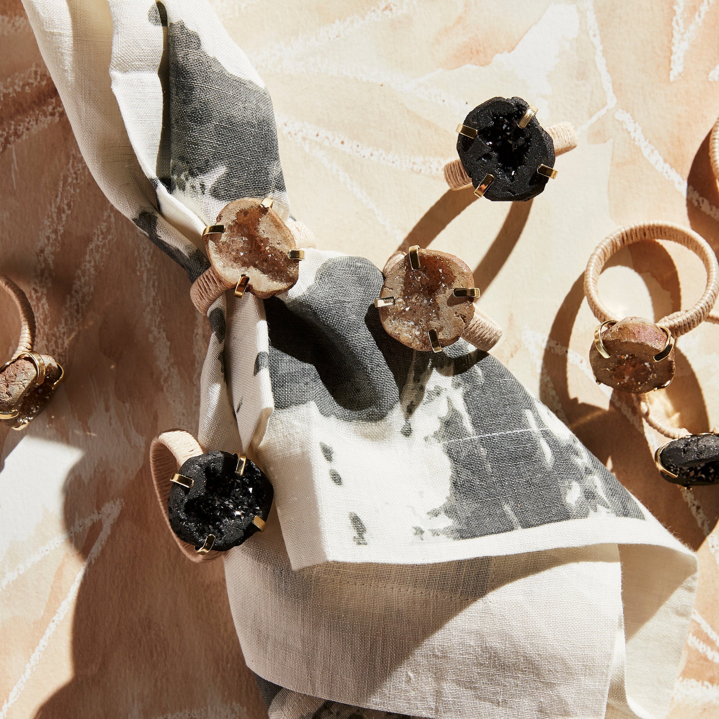 Rustic Druzy Napkin Rings - Black (Set of 4)