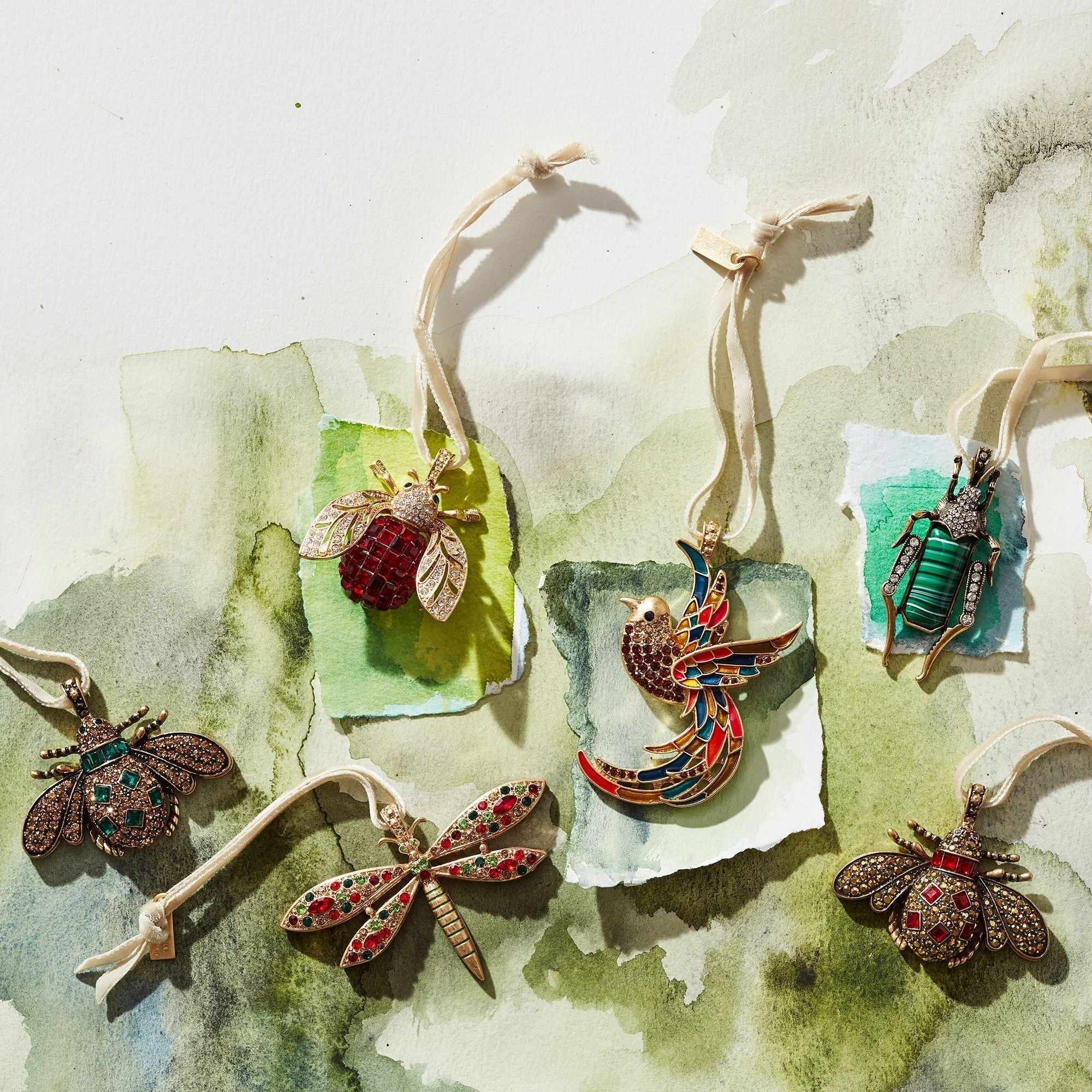Jeweled Insect Hanging Ornaments - Ruby and Emerald