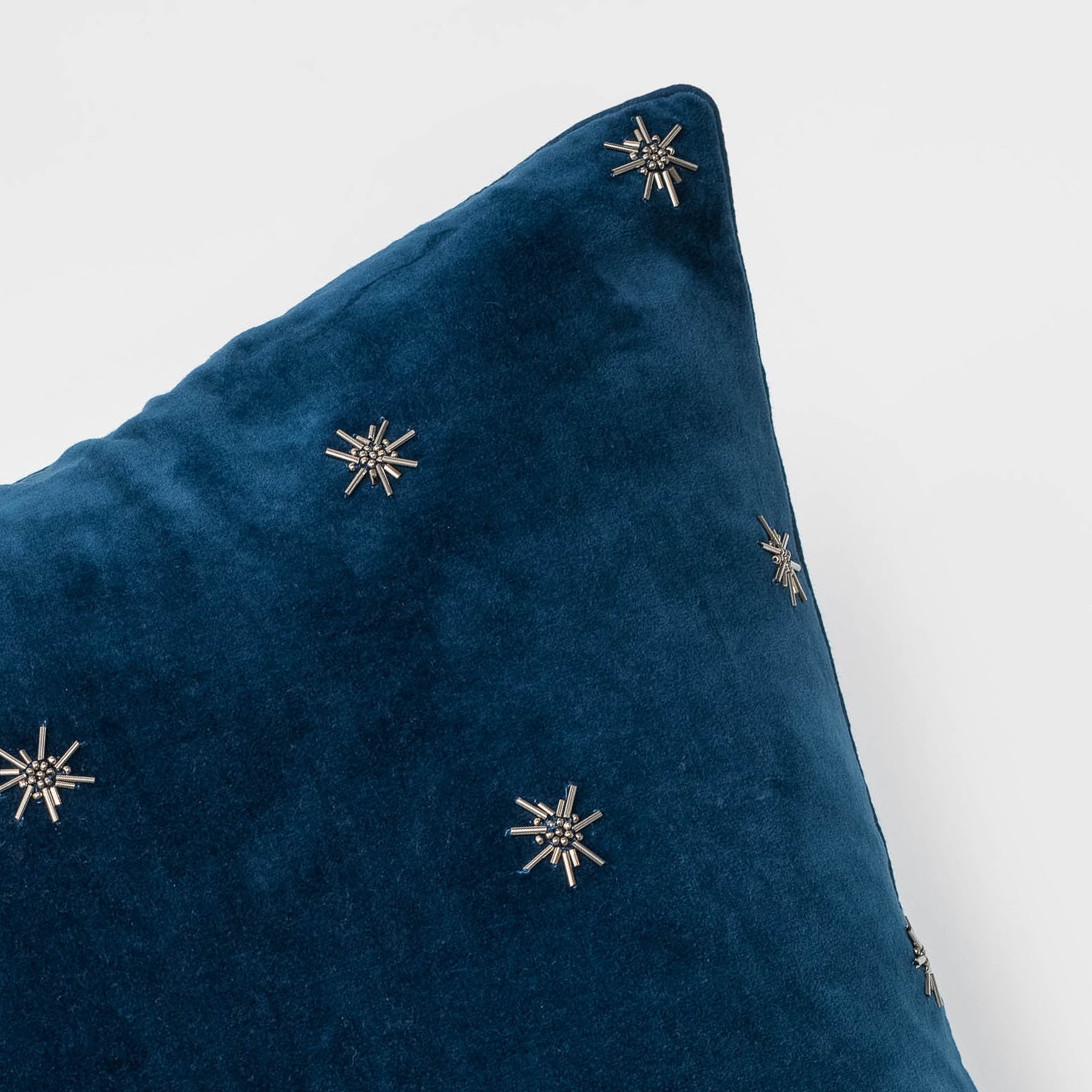 Embroidered Star Pillow - Navy Cotton Velvet