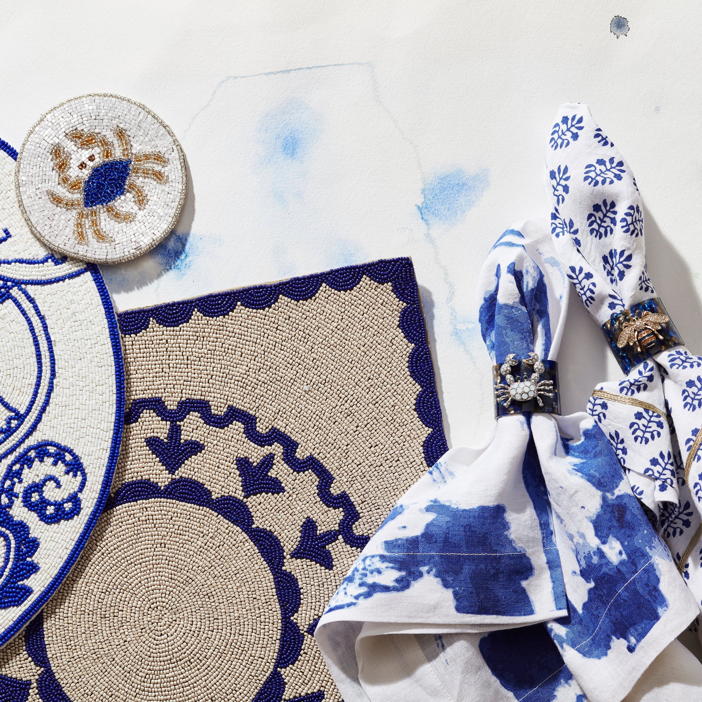 Stripey Bee Resin Napkin Rings - Blue Tortoiseshell (Set of 4)