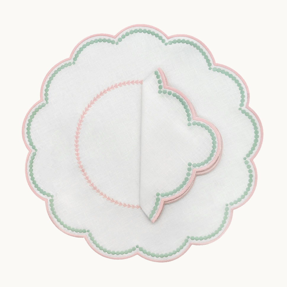 Lilibeth linen white & pink  placemat (set of 4)