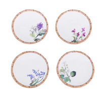 VIDA Bamboo Floral Salad Plates Set of 4 (White and Multi)