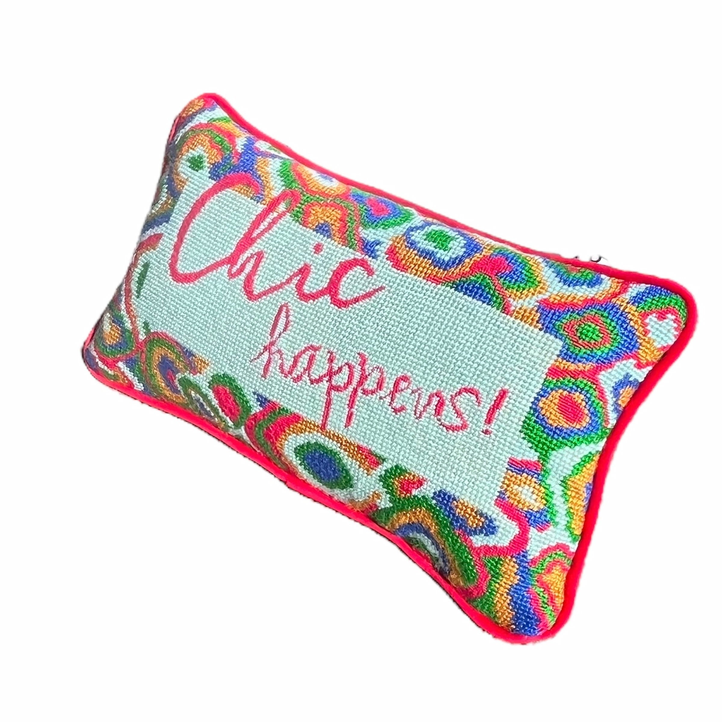 Chairish x Mommani Threads Chic Happens - Needlepoint Pillow