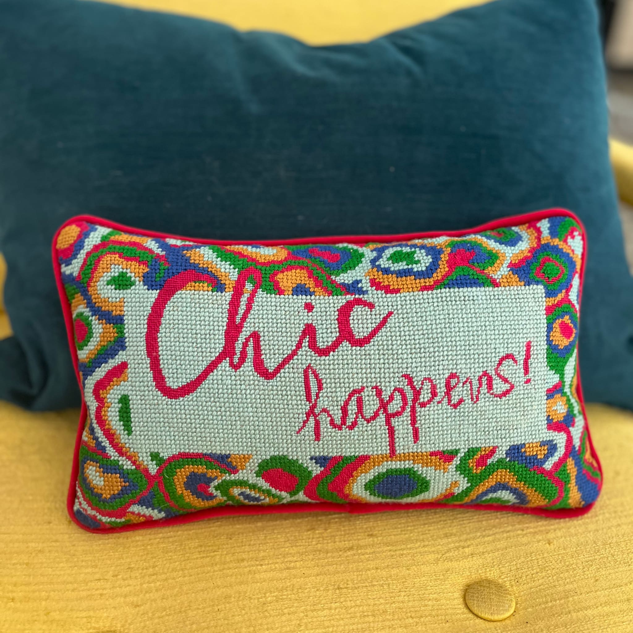 Chairish x Mommani Threads Chic Happens - Needlepoint Pillow
