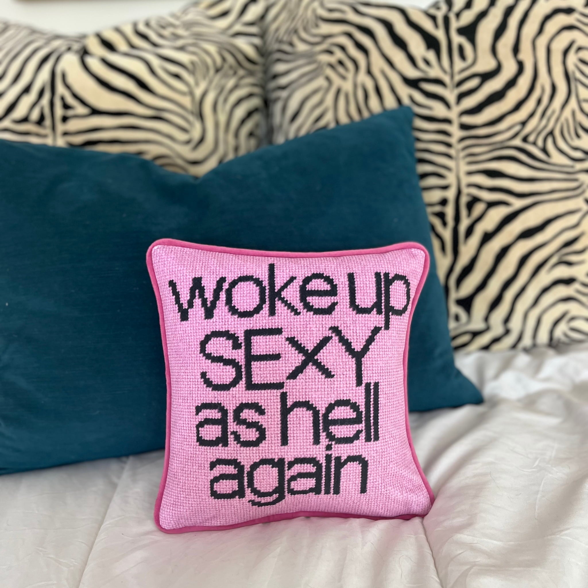 Pink Woke Up Sexy As Hell Again - Velvet Pillow
