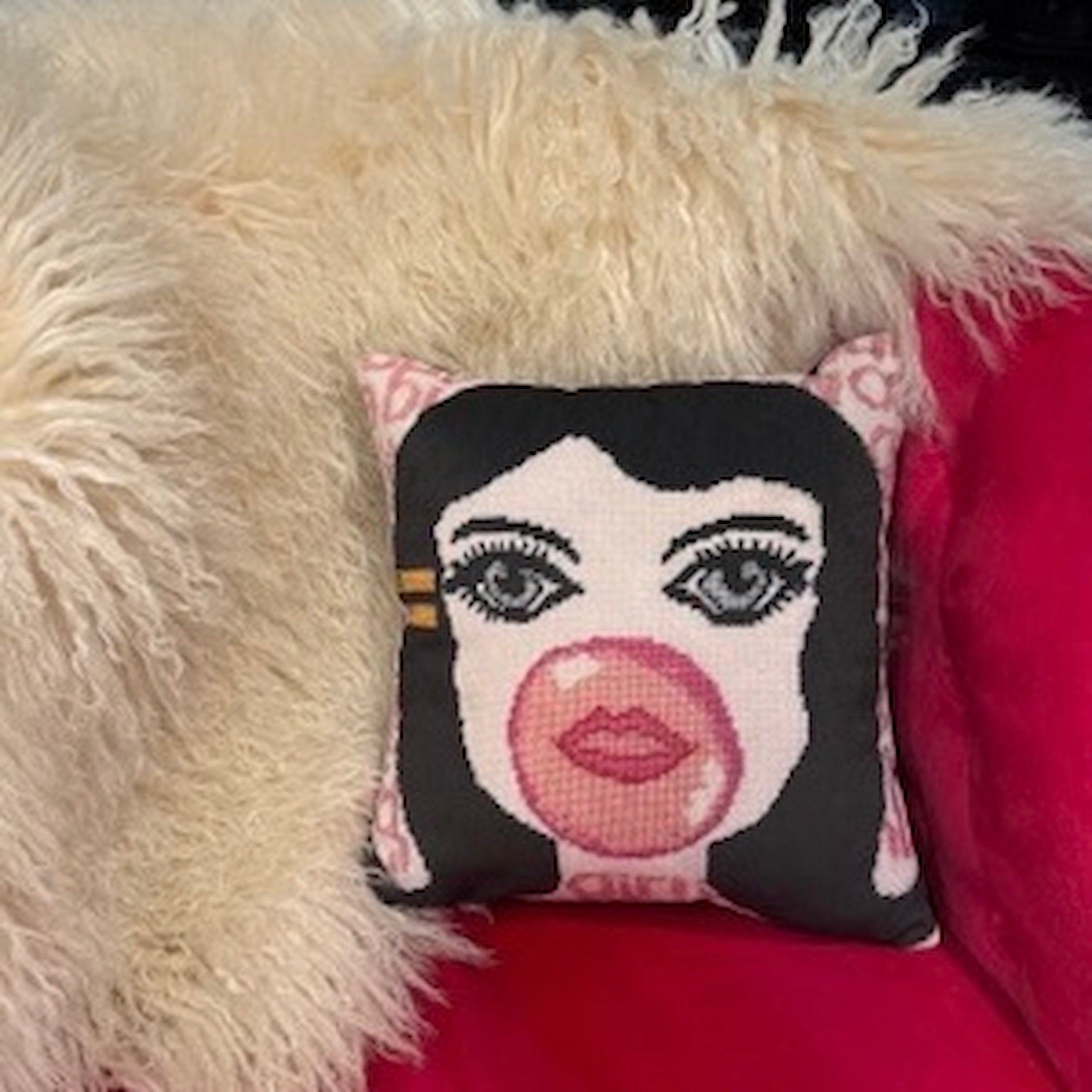 Bubble Girl In A Bubblegum World - Velvet Pillow