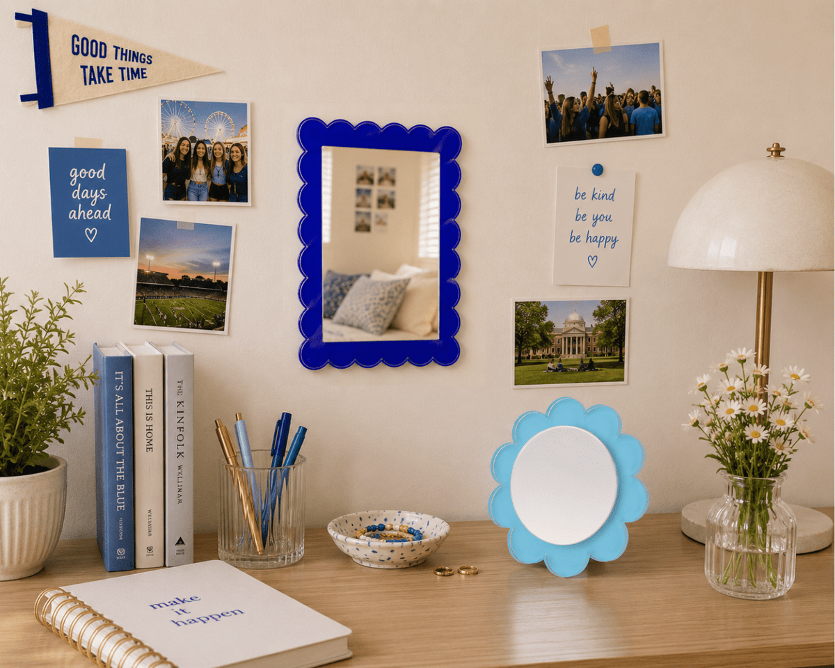 Blue Acrylic 11" x 13" Scallop Mirror