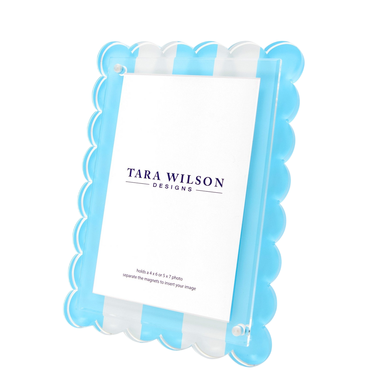 Pastel Blue & White Stripe Acrylic Scallop Frame