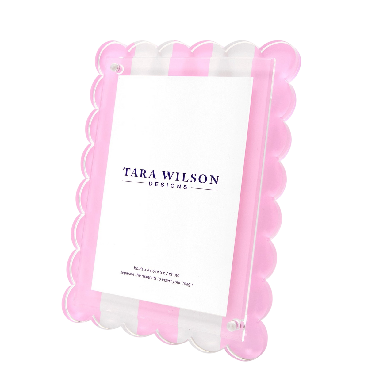 Pastel Pink & White Stripe Acrylic Scallop Frame