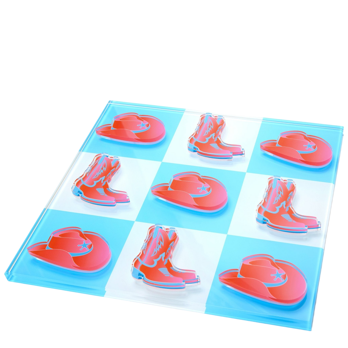 Pink Cowboy Hat & Boot Acrylic Tic Tac Toe