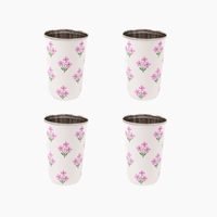 Pink Floral Tall Enamelware Tumblers - Set of 4