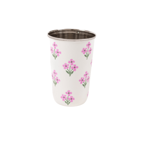 Pink Floral Tall Enamelware Tumblers - Set of 4