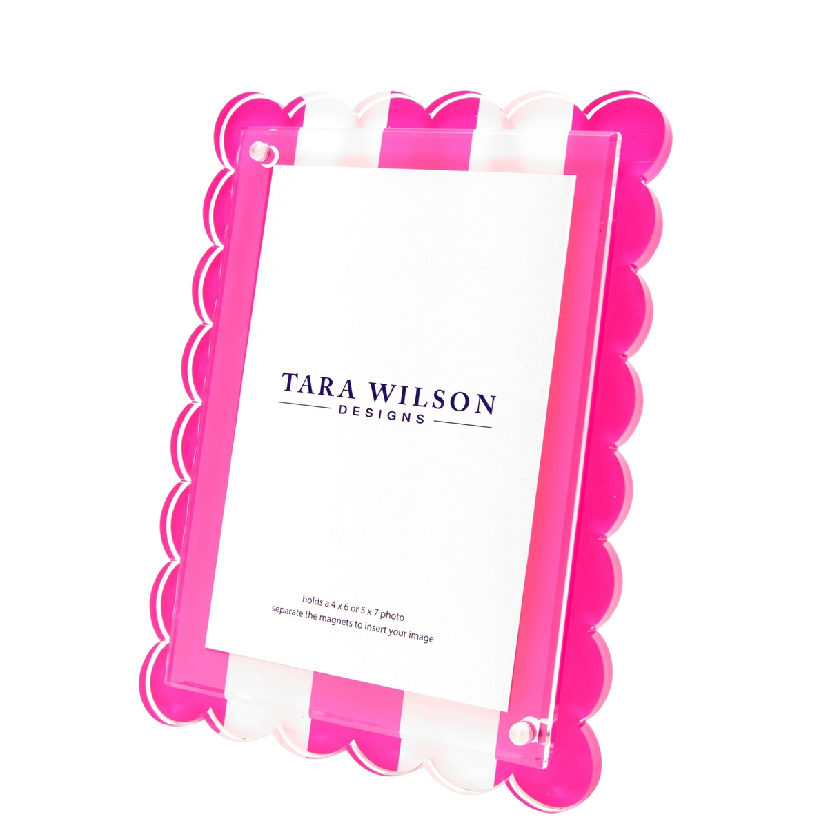 Pink & White Stripe Acrylic Scallop Frame