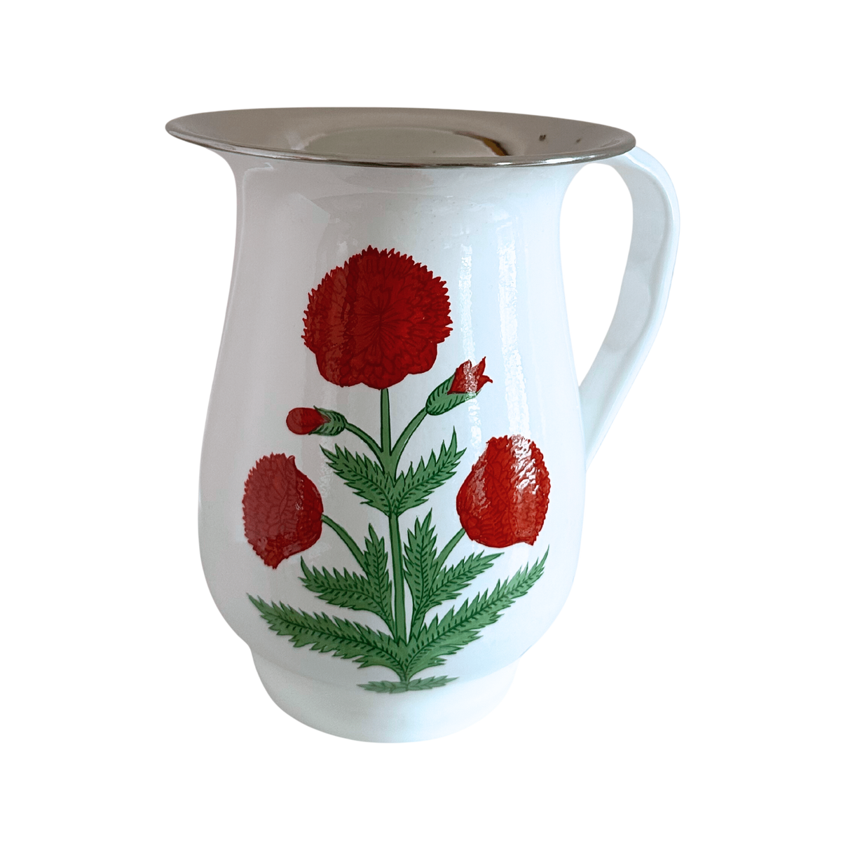 Poppy Red Hand-painted Enamelware Pitcher