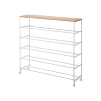 Rolling Five-Tier Shoe Rack (34.25" H)  - Steel + Wood