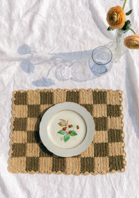 Green checked Placemat, Rectangular raffia tabletop