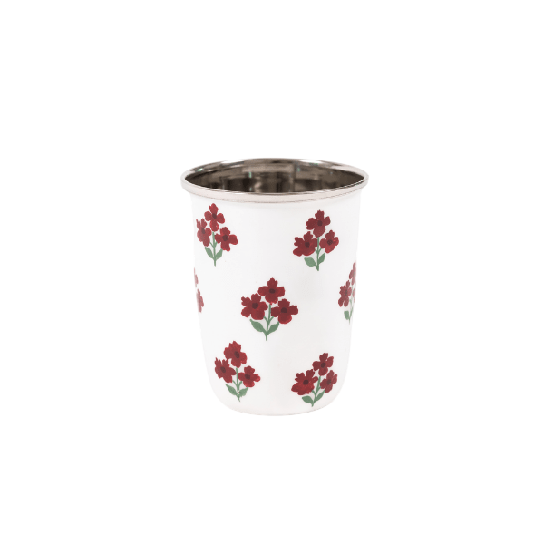 Red Floral Short Enamelware Tumblers - Set of 4