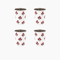 Red Floral Short Enamelware Tumblers - Set of 4