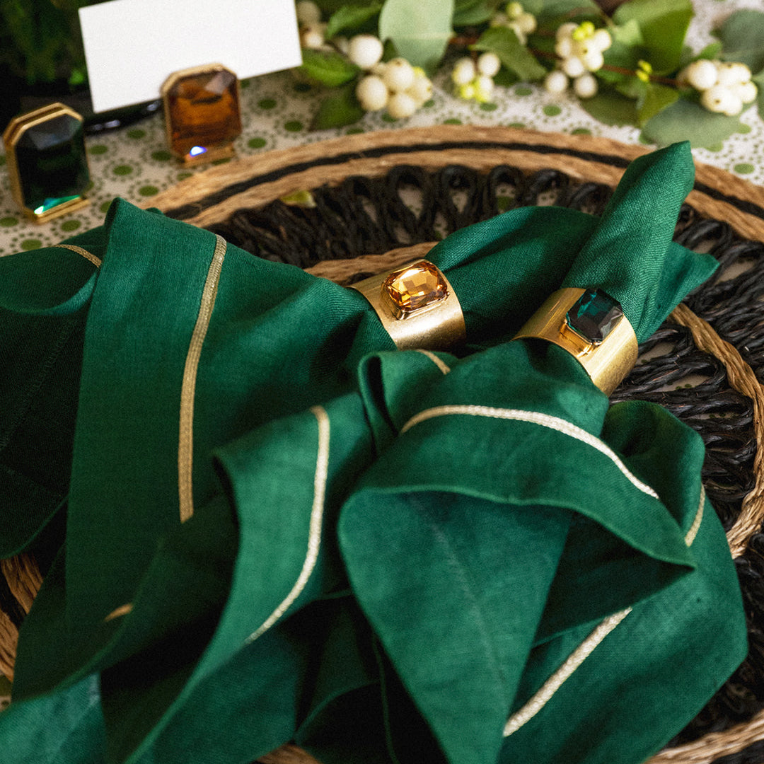 Gold Trim Dinner Napkins - Hunter Green (Set of 2)