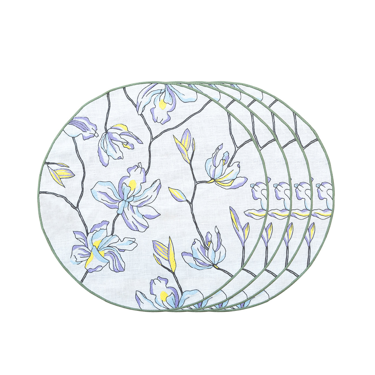 Hand Embroidered Floral Fresco Placemats 16" round (Set of 4)
