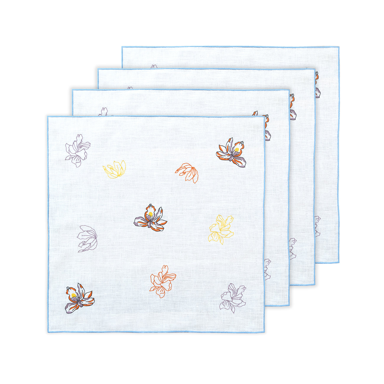Hand Embroidered Floral Fresco Napkins 18" x 18" (Set of 4)