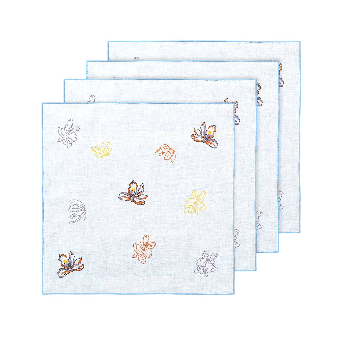 Hand Embroidered Floral Fresco Napkins 18" x 18" (Set of 4)