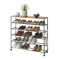 Rolling Five-Tier Shoe Rack (34.25" H)  - Steel + Wood