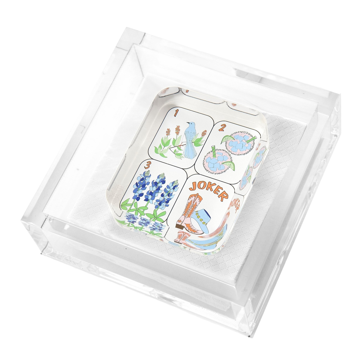 Texas Mahjong Tiles Acrylic Cocktail Napkin Holder