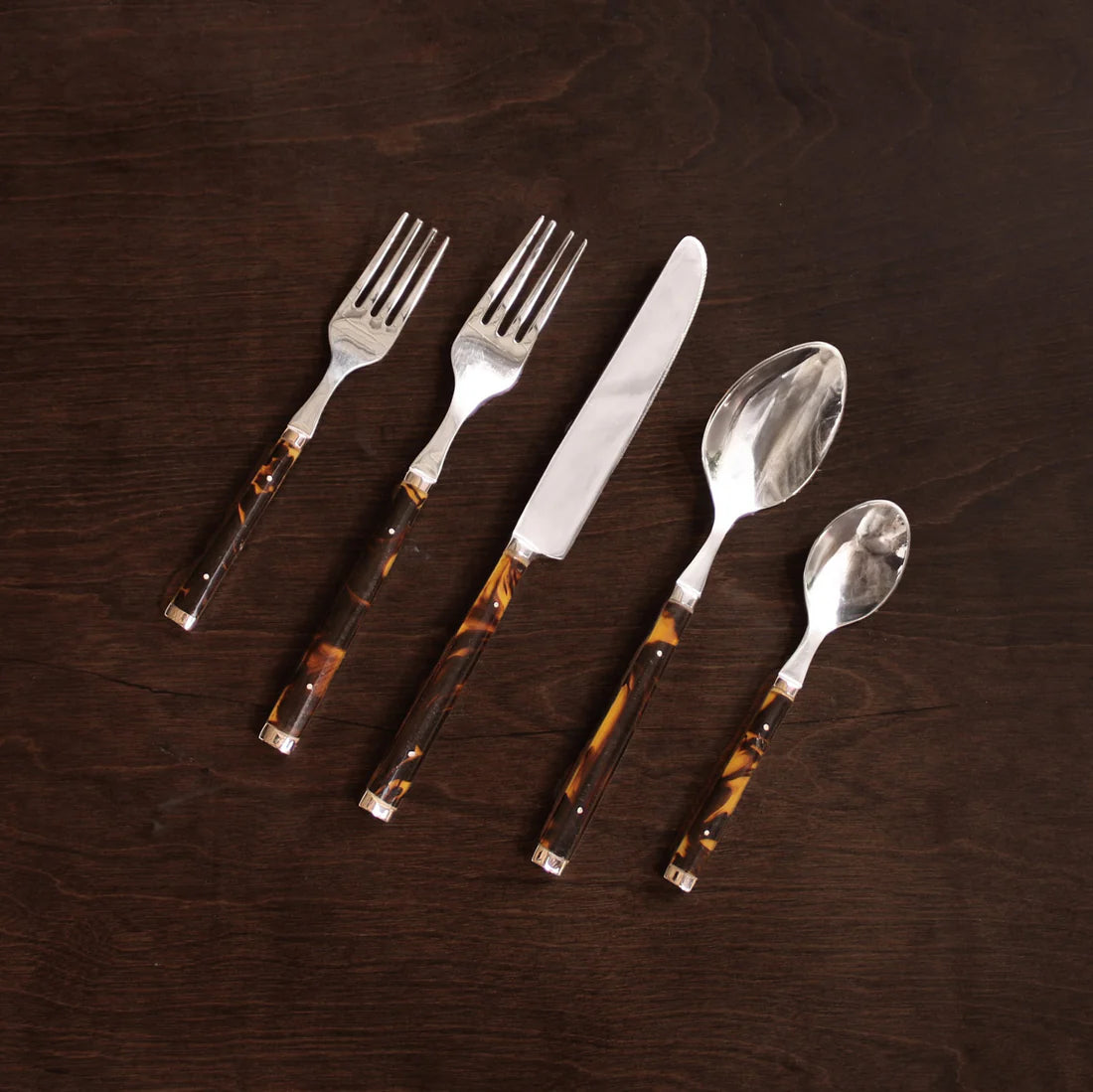 Tortoise Gold Stainless Flatware (Set of 5)