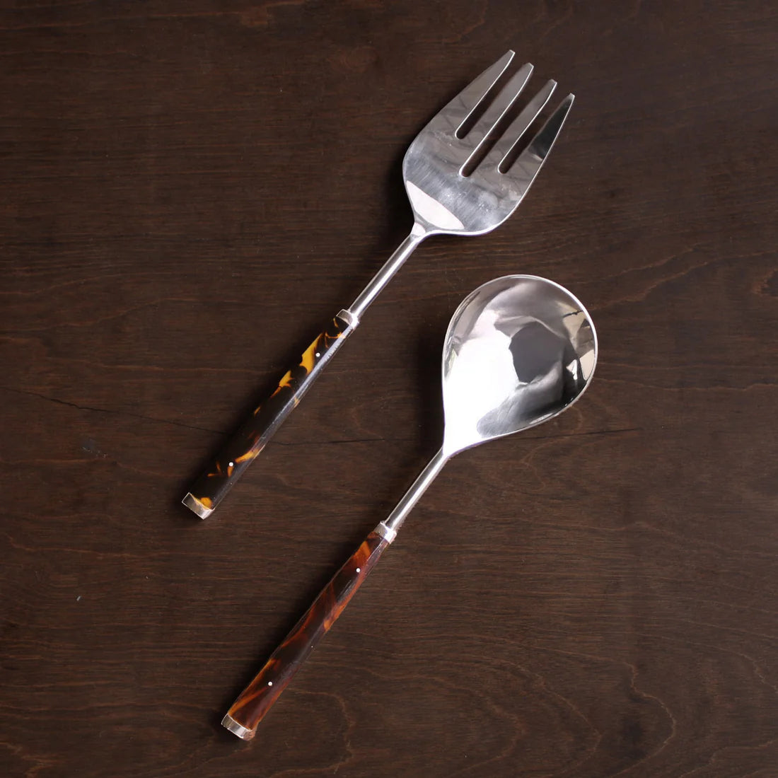 Tortoise and Gold Stainless Salad Servers