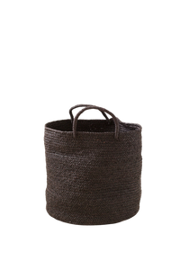 Medium Braided Raffia Basket Black
